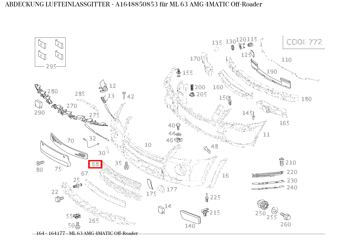 Abdeckung LUFTEINLASSGITTER ML 63 AMG 4MATIC Off-Roader 164 Abdeckung LUFTEINLASSGITTER ML 63 AMG 4MATIC Off-Roader 164