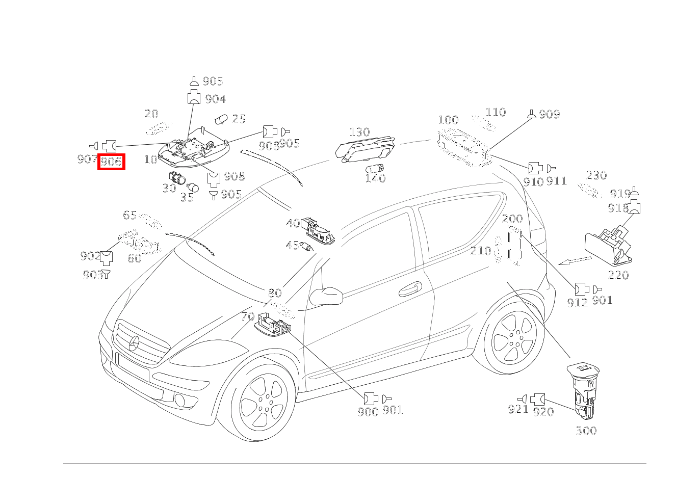 Stecker MAKE-UP-SPIEGEL E14/5; 4-PIN MQS A 200 TURBO COUPE 169