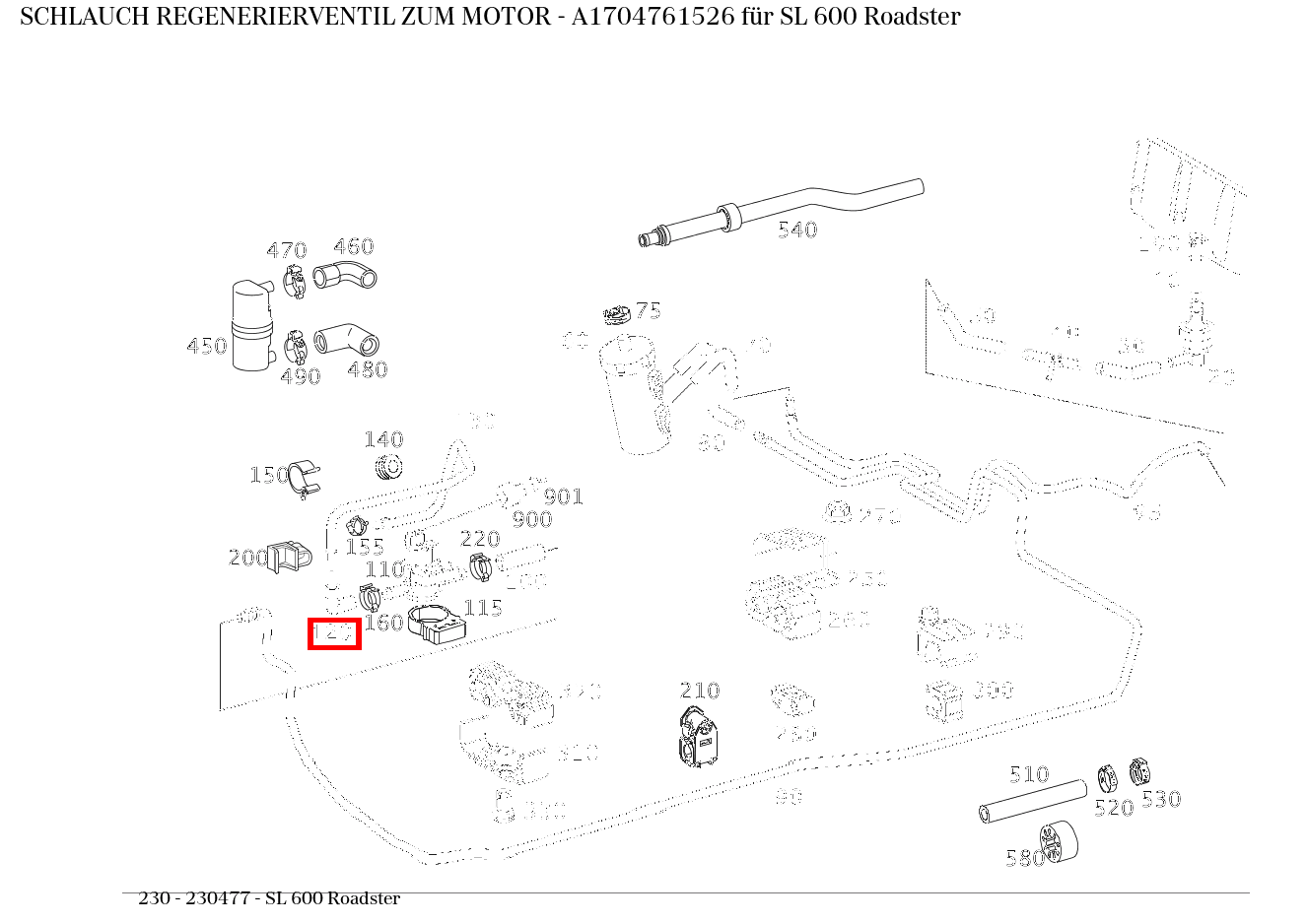 Schlauch REGENERIERVENTIL ZUM MOTOR SL 600 Roadster 230