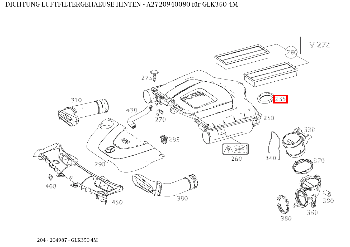 ABDICHTUNG LUFTFILTERGEHAEUSE HINTEN GLK350 4M 204