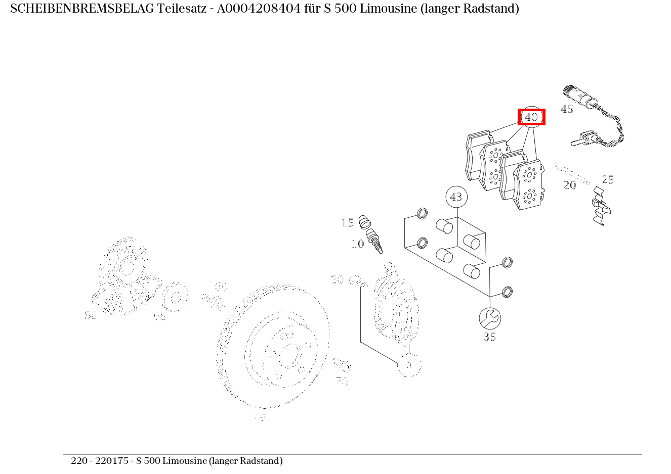 Scheibenbremsbelag Teilesatz S 500 Limousine (langer Radstand) 220 Scheibenbremsbelag Teilesatz S 500 Limousine (langer Radstand) 220