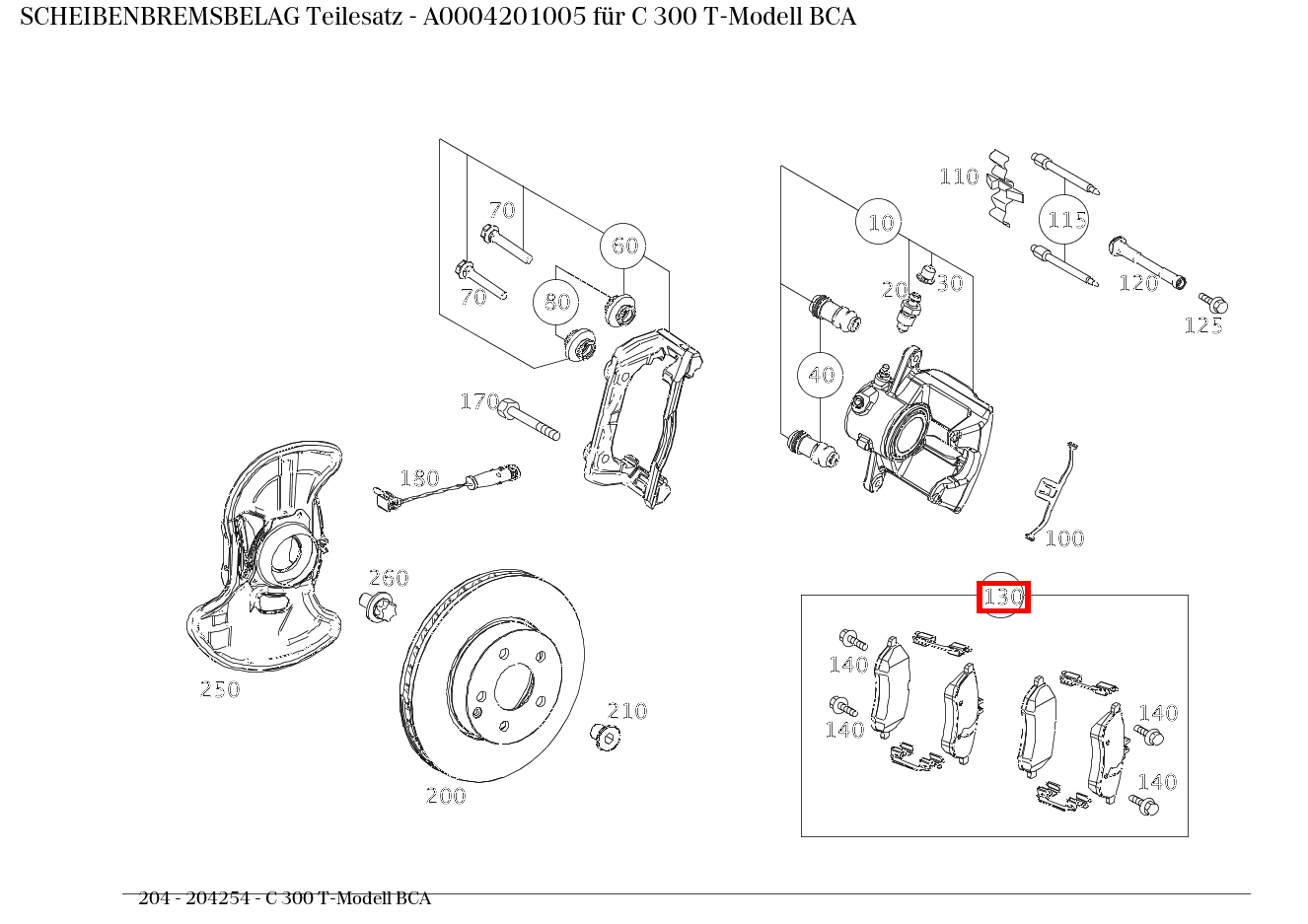 Scheibenbremsbelag Teilesatz C 300 T-Modell BCA 204