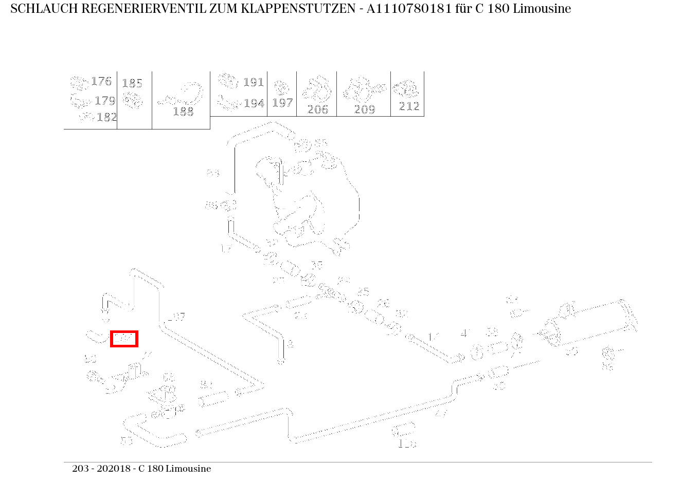 Schlauch REGENERIERVENTIL ZUM KLAPPENSTUTZEN C 180 Limousine 203