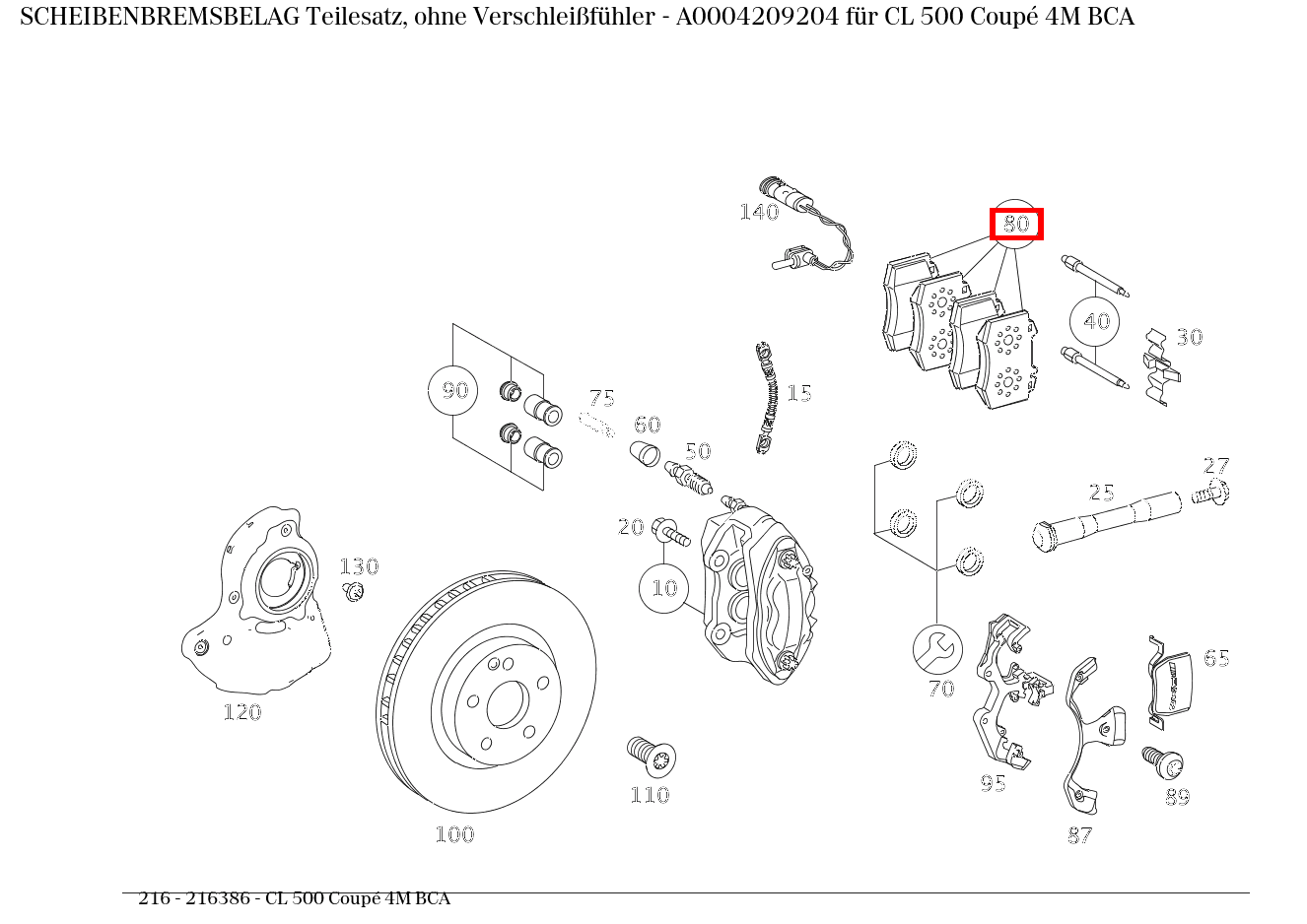 Scheibenbremsbelag Teilesatz, ohne Verschleißfühler CL 500 Coupé 4M BCA 216 Scheibenbremsbelag Teilesatz, ohne Verschleißfühler CL 500 Coupé 4M BCA 216