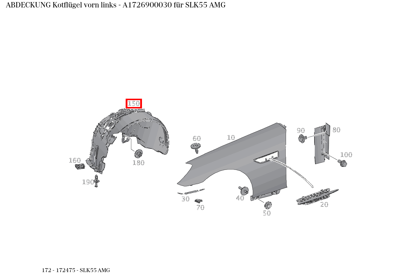 Abdeckung Kotflügel vorn links SLK55 AMG 172
