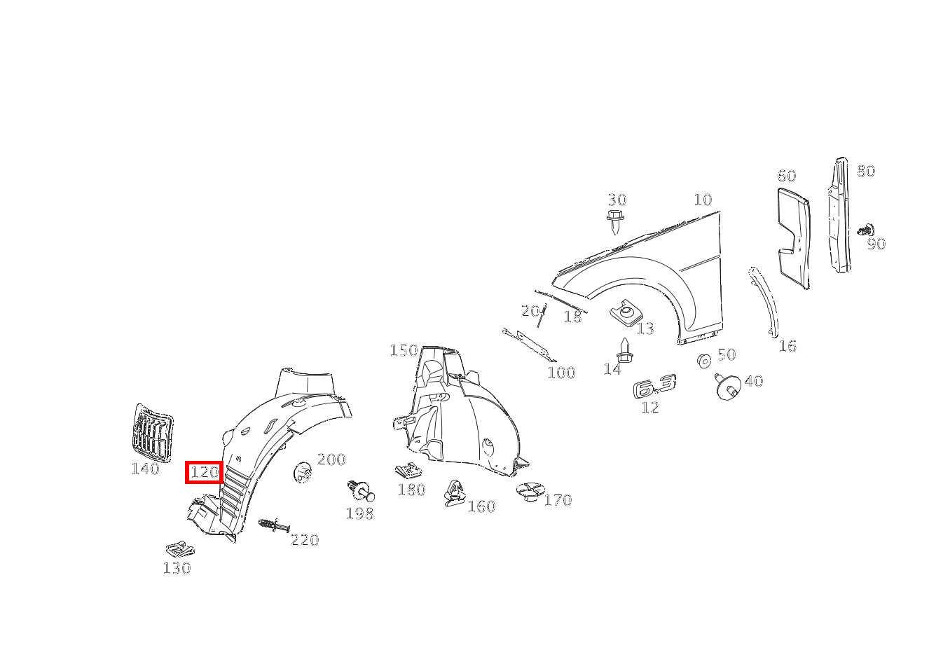 RADLAUFABDECKUNG Kotflügel vorn links C350 BE C 204