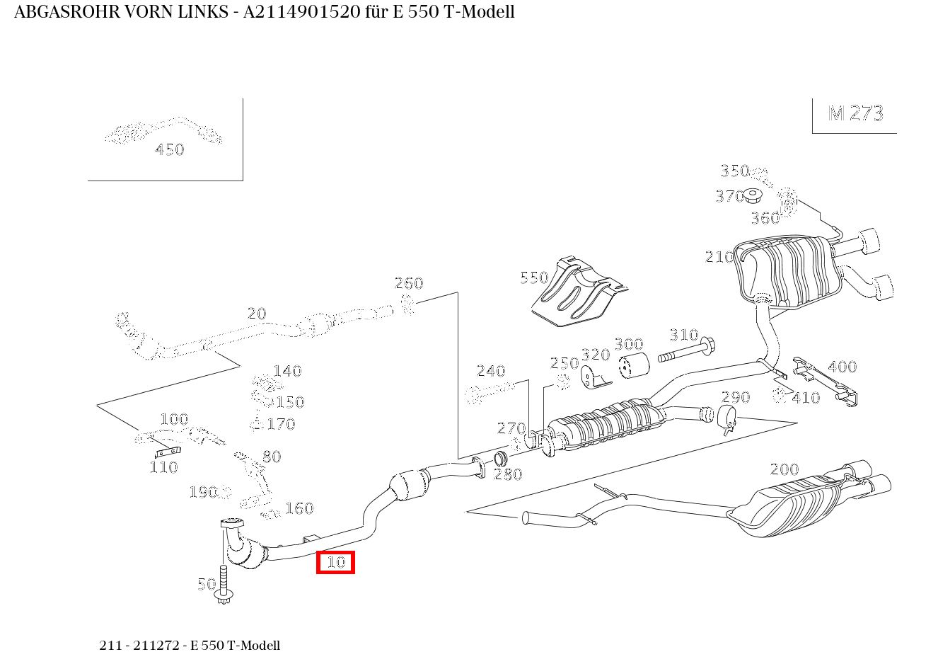 Abgasrohr VORN LINKS E 550 T-Modell 211 Abgasrohr VORN LINKS E 550 T-Modell 211