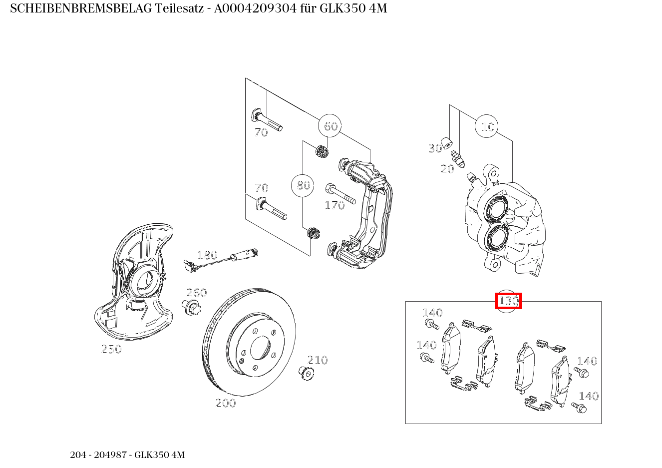 Scheibenbremsbelag Teilesatz GLK350 4M 204