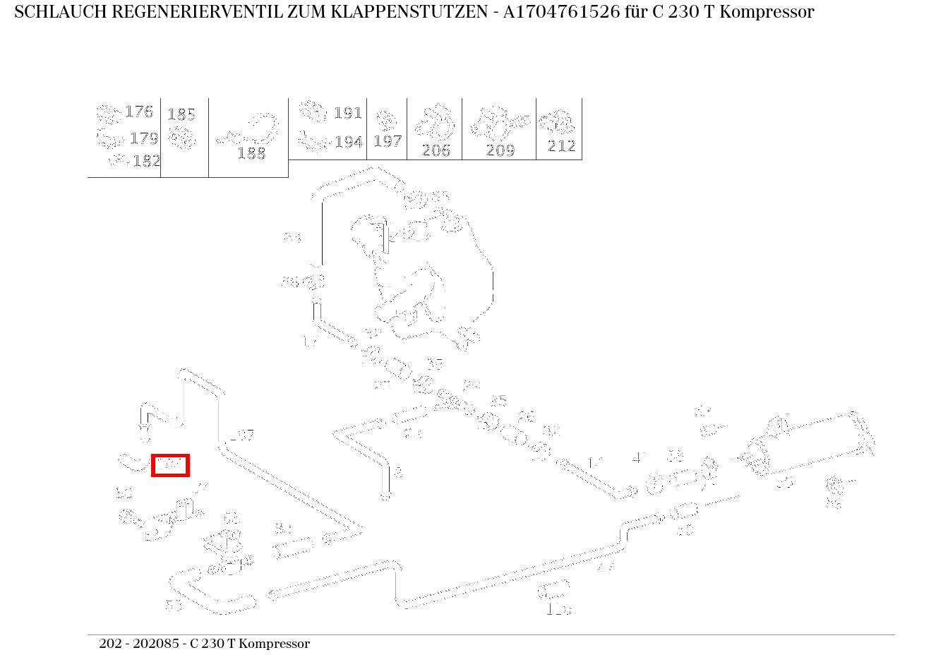 Schlauch REGENERIERVENTIL ZUM KLAPPENSTUTZEN C 230 T Kompressor 202