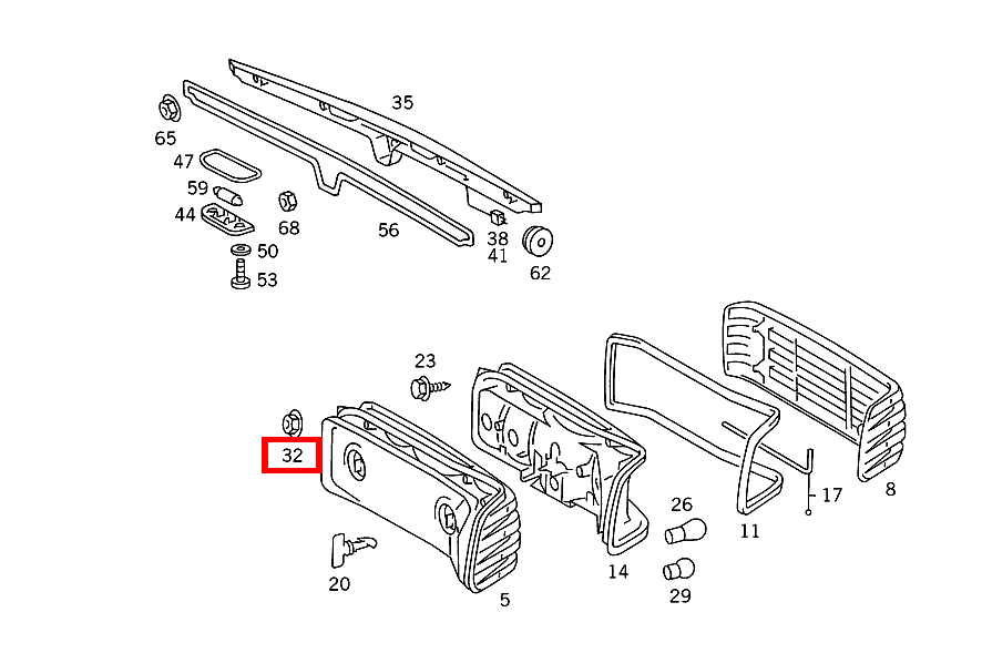 Mutter HECKLEUCHTE AN HINTERKOTFLUEGEL UND HECKMITTELSTUECK UNTEN 420 SEC COUPE mit Automatic 126