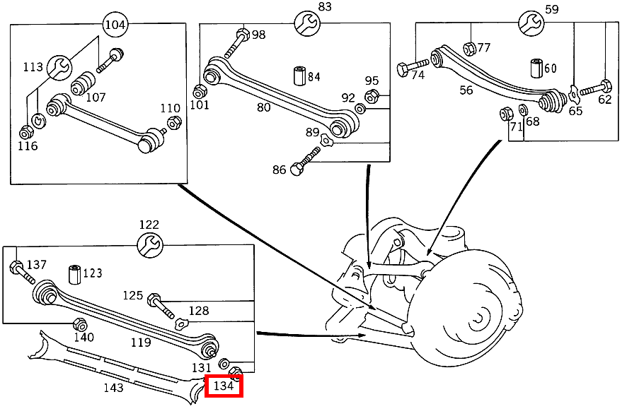 Sechskantmutter SCHUBSTREBE AN RADTRAEGER; M10 300TDT/E300DTDT 4M 124