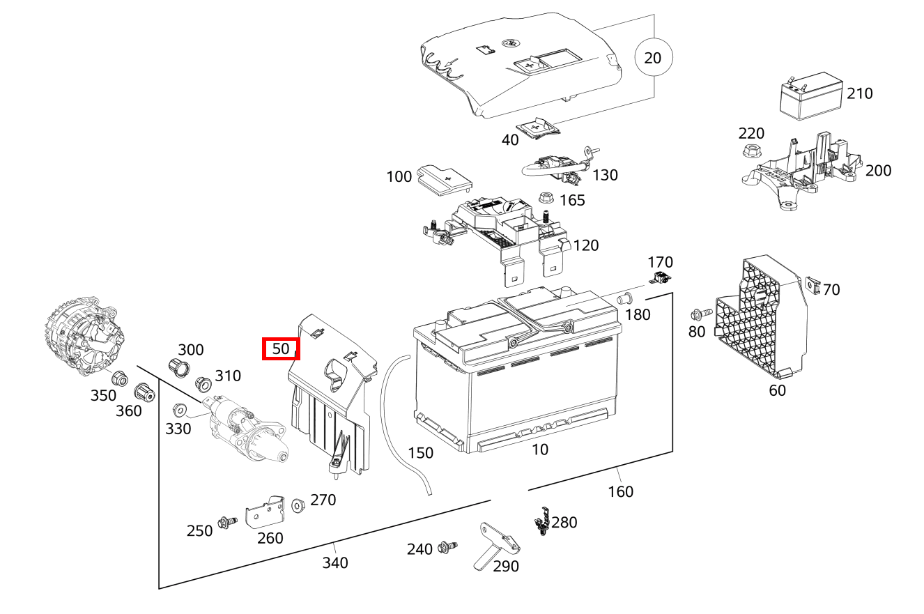 Seitenwand Starterbatterie 220 A 180