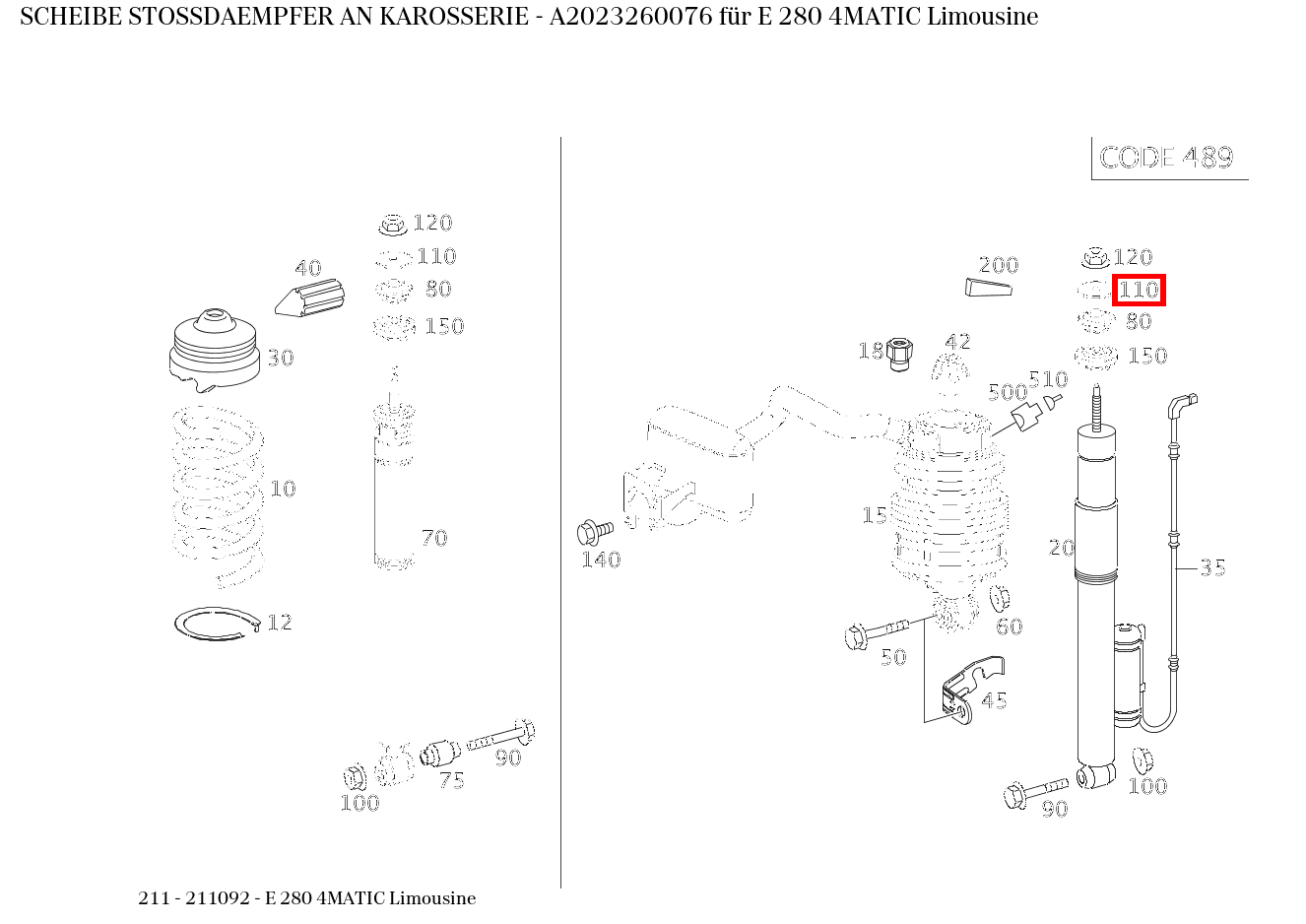 Scheibe STOSSDAEMPFER AN KAROSSERIE E 280 4MATIC Limousine 211 Scheibe STOSSDAEMPFER AN KAROSSERIE E 280 4MATIC Limousine 211