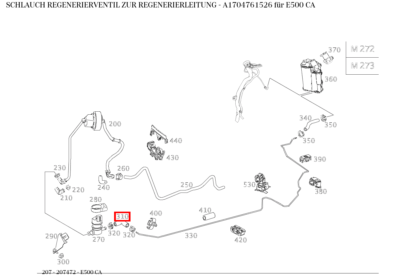 Schlauch REGENERIERVENTIL ZUR REGENERIERLEITUNG E500 CA 207