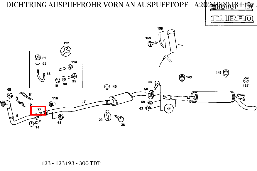 Dichtring AUSPUFFROHR VORN AN AUSPUFFTOPF 300 TDT 123