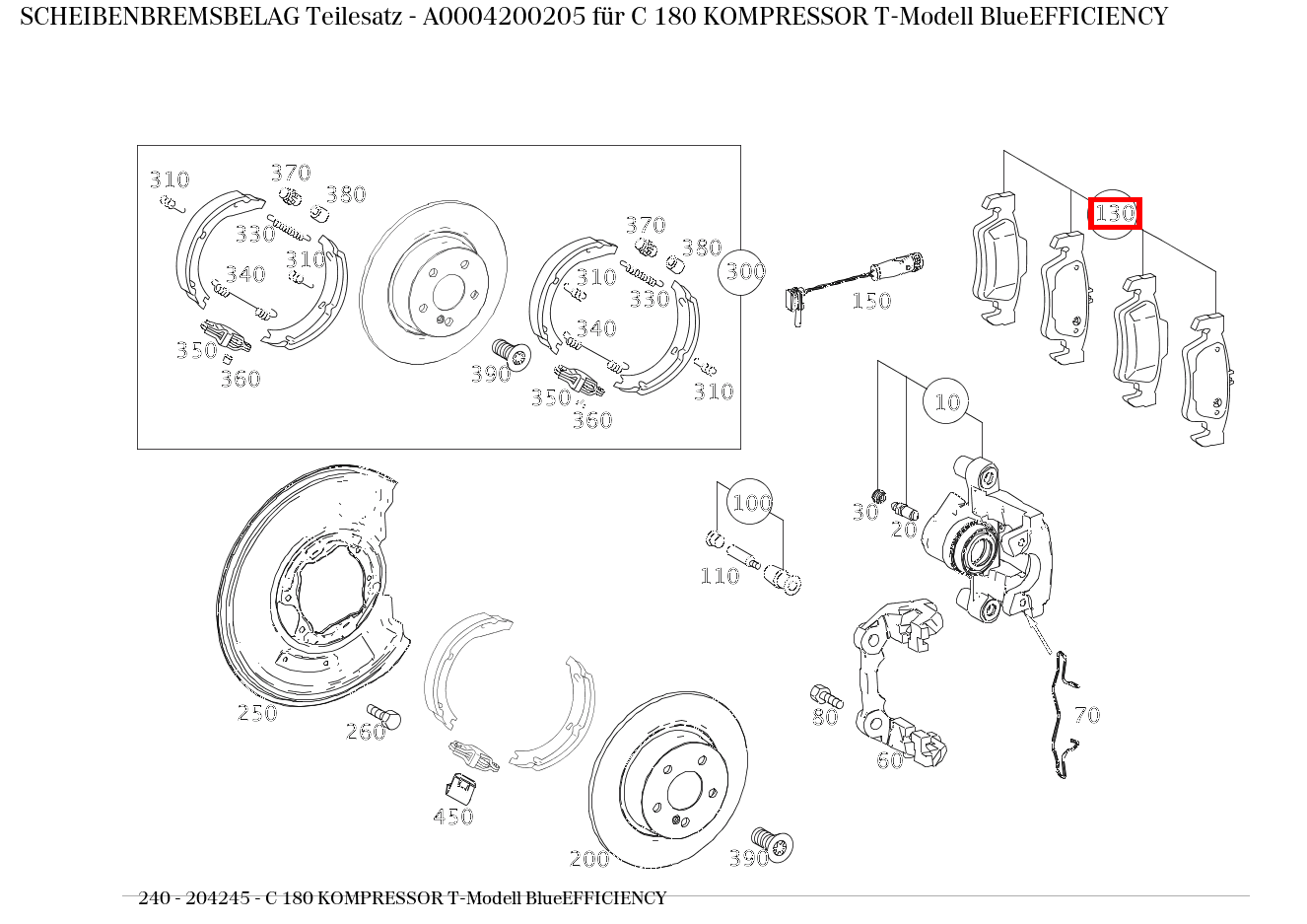 Scheibenbremsbelag Teilesatz C 180 KOMPRESSOR T-Modell BlueEFFICIENCY 240