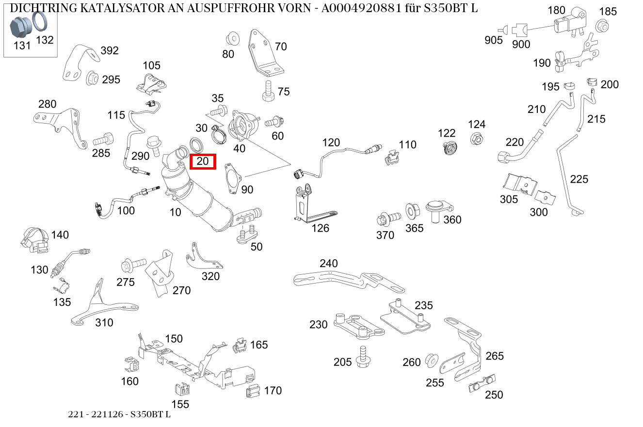 Dichtring KATALYSATOR AN AUSPUFFROHR VORN S350BT L 221
