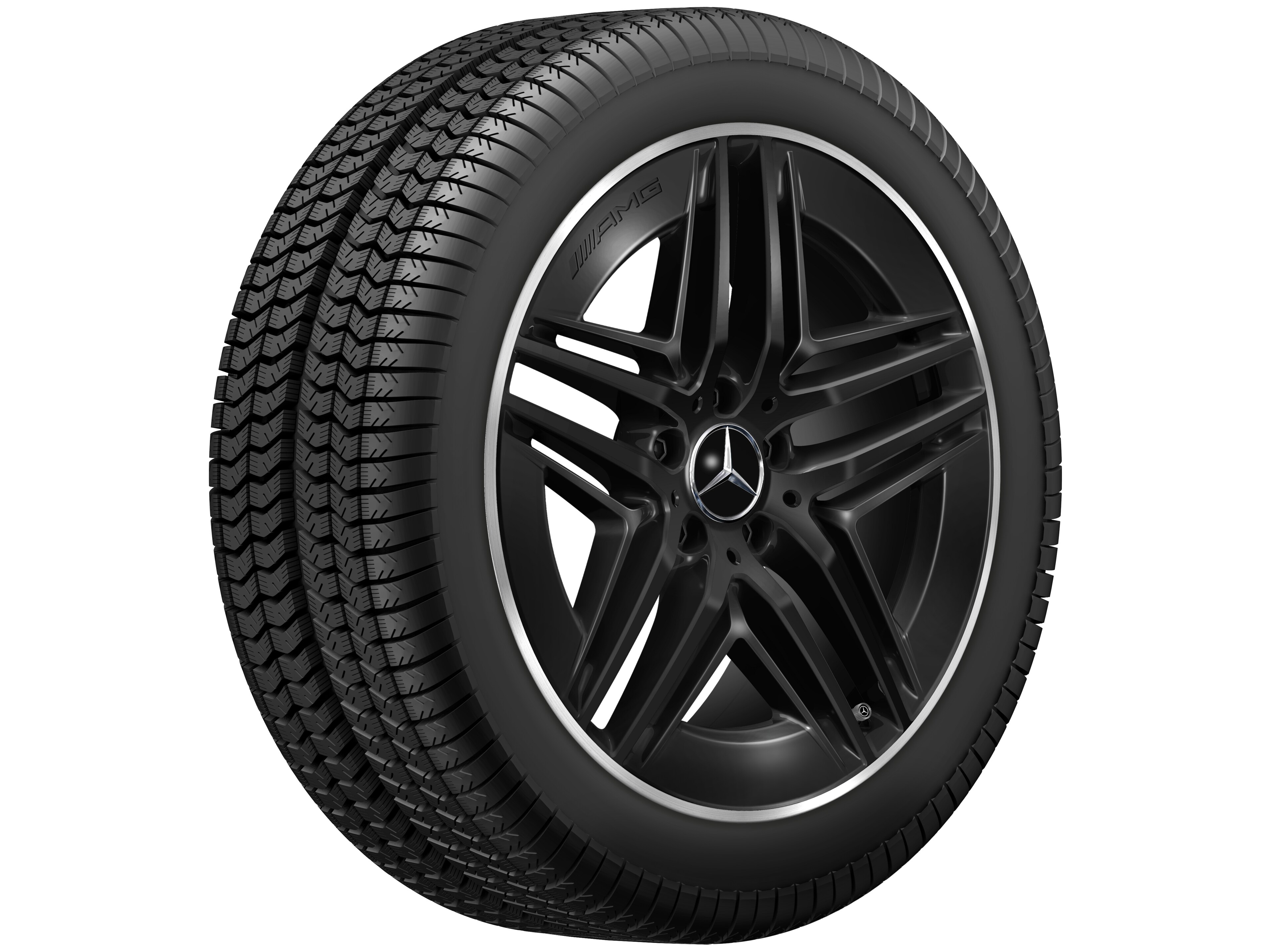 AMG Leichtmetallrad, im 5-Doppelspeichen-Design, 19 Zoll, Felgenhorn glanzgedreht 8 J x 19 ET 52, schwarz, Felgenhorn glanzgedreht