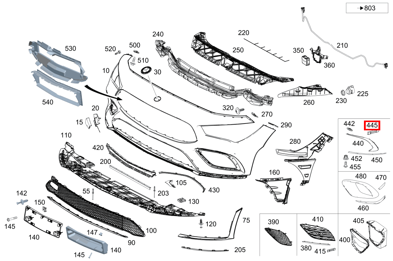 Befestigungsklammer Seitenspoiler außen links und rechts Mercedes-AMG CLA 35 4MATIC Coupé 177