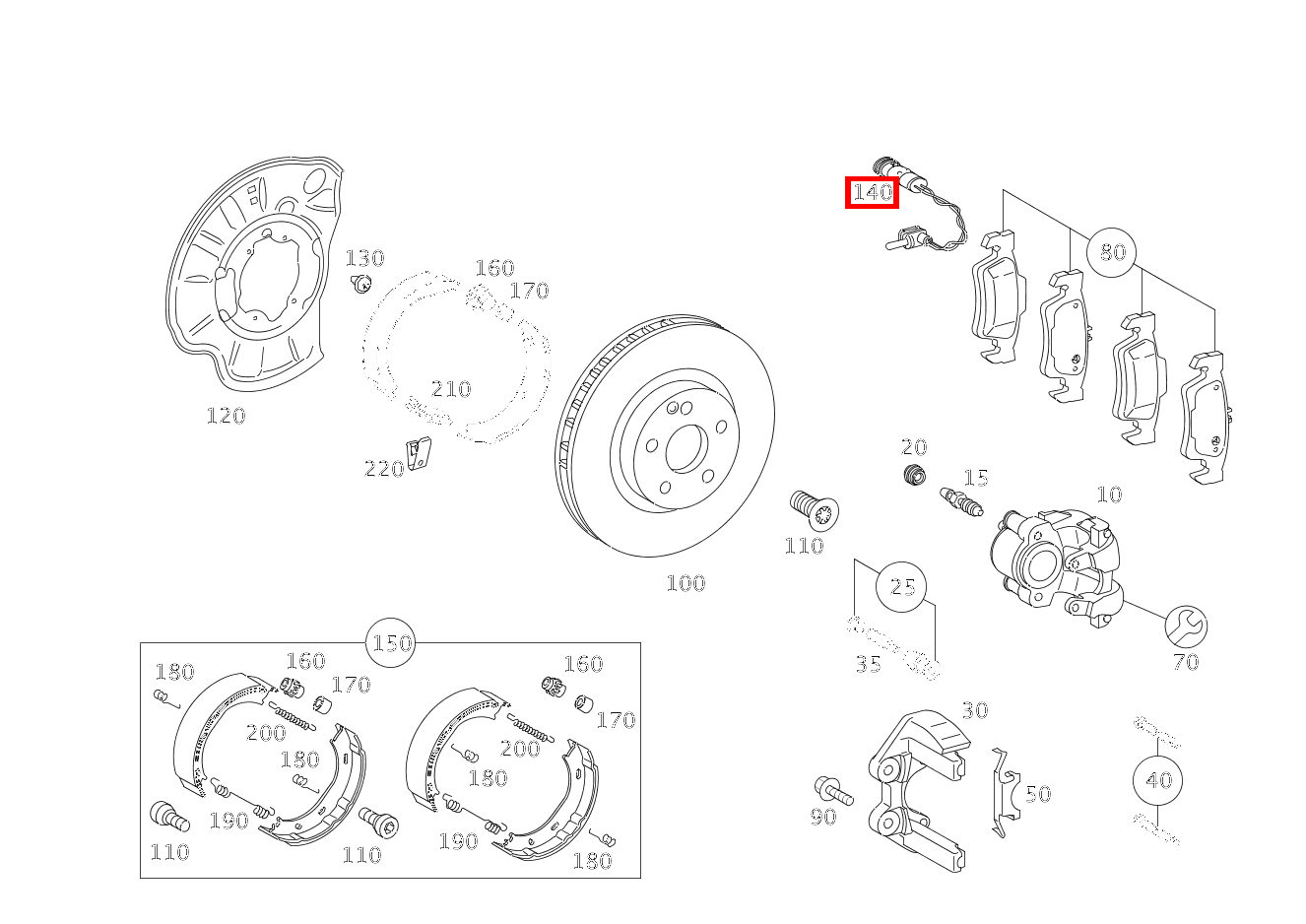 Belagverschleisssensor BREMSBELAGVERSCHLEISSANZEIGE HINTERACHSE S 550 Limousine lang BCA 221