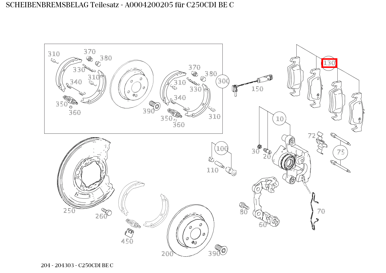 Scheibenbremsbelag Teilesatz C250CDI BE C 204