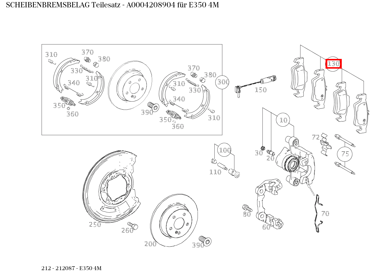 Scheibenbremsbelag Teilesatz E350 4M 212 Scheibenbremsbelag Teilesatz E350 4M 212