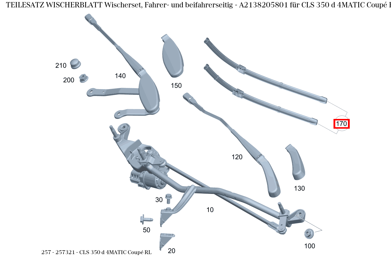 Teilesatz Wischerblatt Wischerset, Fahrer- und beifahrerseitig CLS 350 d 4MATIC Coupé RL 257 Teilesatz Wischerblatt Wischerset, Fahrer- und beifahrerseitig CLS 350 d 4MATIC Coupé RL 257