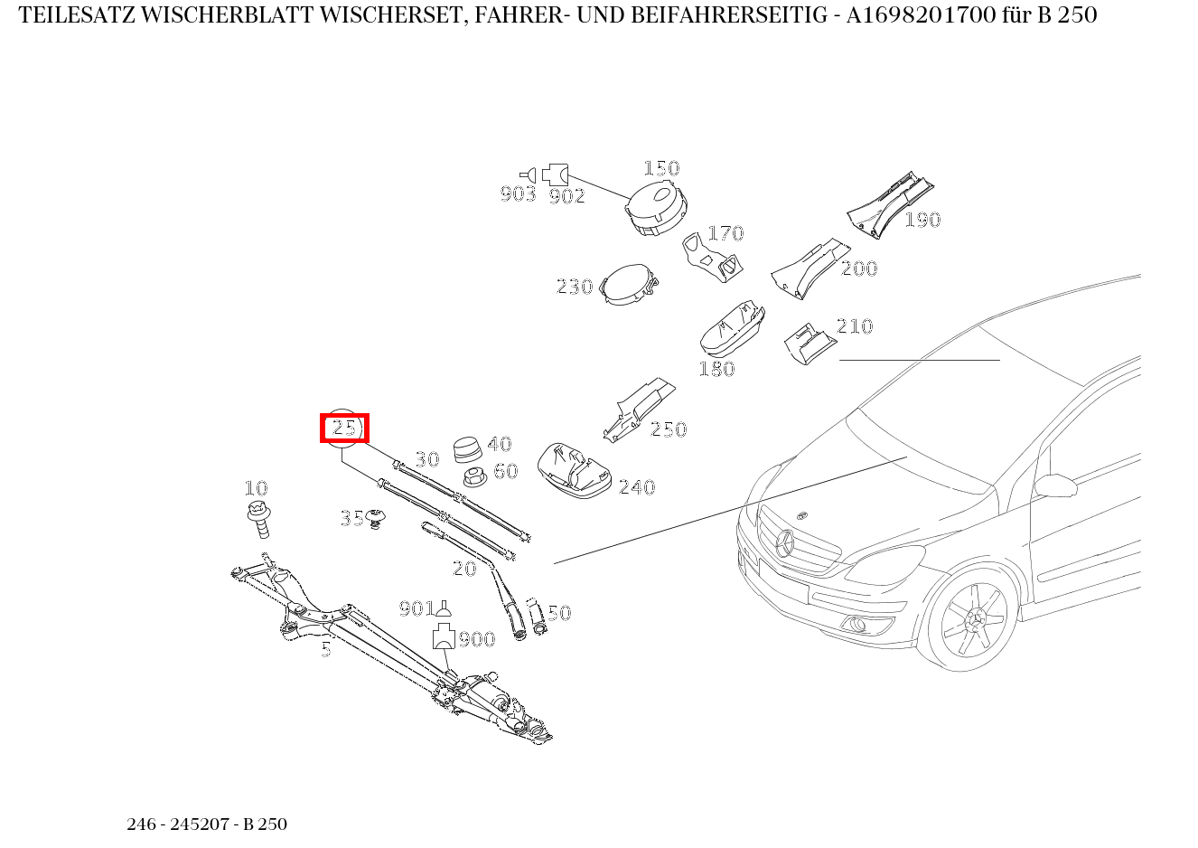 Teilesatz Wischerblatt WISCHERSET, FAHRER- UND BEIFAHRERSEITIG B 250 246 Teilesatz Wischerblatt WISCHERSET, FAHRER- UND BEIFAHRERSEITIG B 250 246