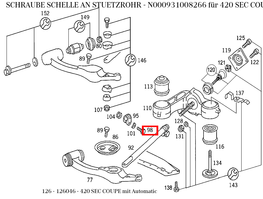 Schraube SCHELLE AN STUETZROHR 420 SEC COUPE mit Automatic 126