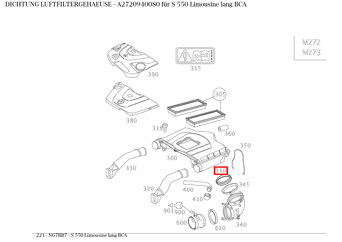 ABDICHTUNG LUFTFILTERGEHAEUSE S 550 Limousine lang BCA 221