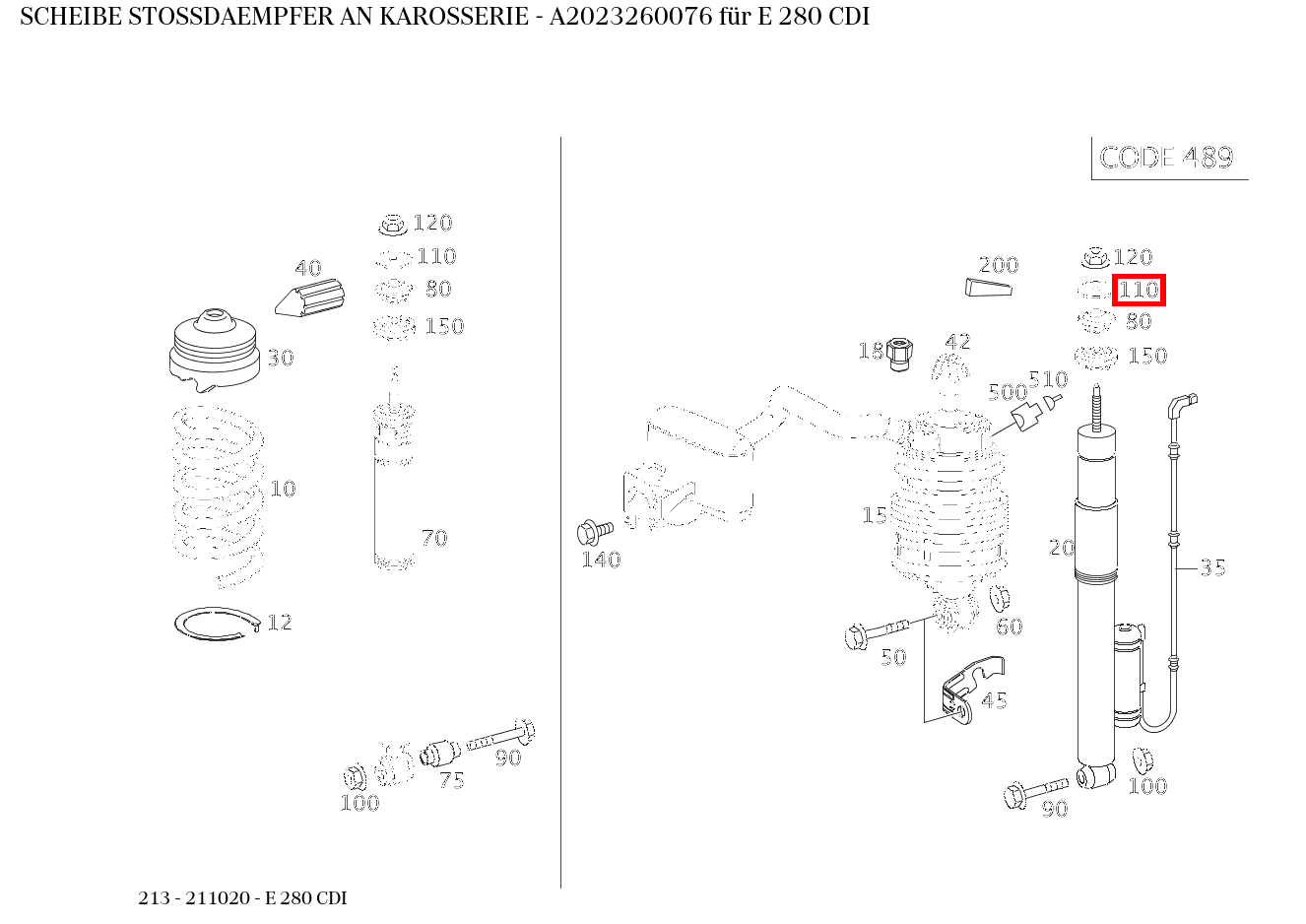 Scheibe STOSSDAEMPFER AN KAROSSERIE E 280 CDI 213 Scheibe STOSSDAEMPFER AN KAROSSERIE E 280 CDI 213