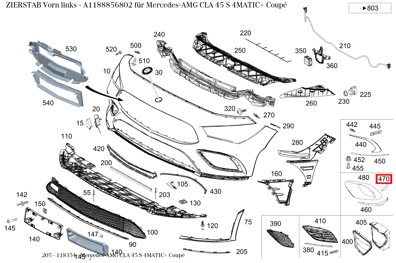 Zierstab Vorn links Mercedes-AMG CLA 45 S 4MATIC+ Coupé 205 Zierstab Vorn links Mercedes-AMG CLA 45 S 4MATIC+ Coupé 205