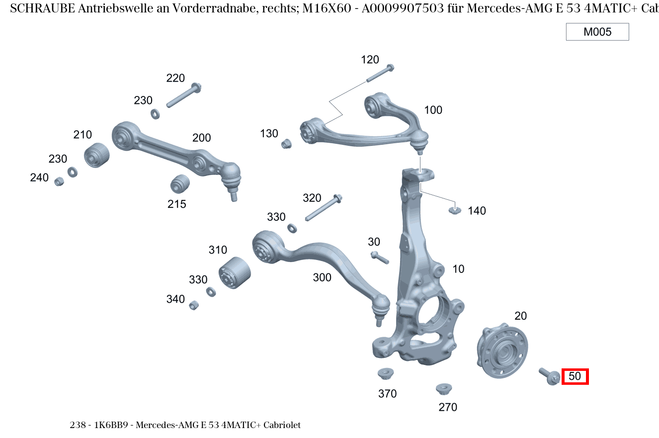 Schraube Antriebswelle an Vorderradnabe, rechts; M16X60 Mercedes-AMG E 53 4MATIC+ Cabriolet 238 Schraube Antriebswelle an Vorderradnabe, rechts; M16X60 Mercedes-AMG E 53 4MATIC+ Cabriolet 238