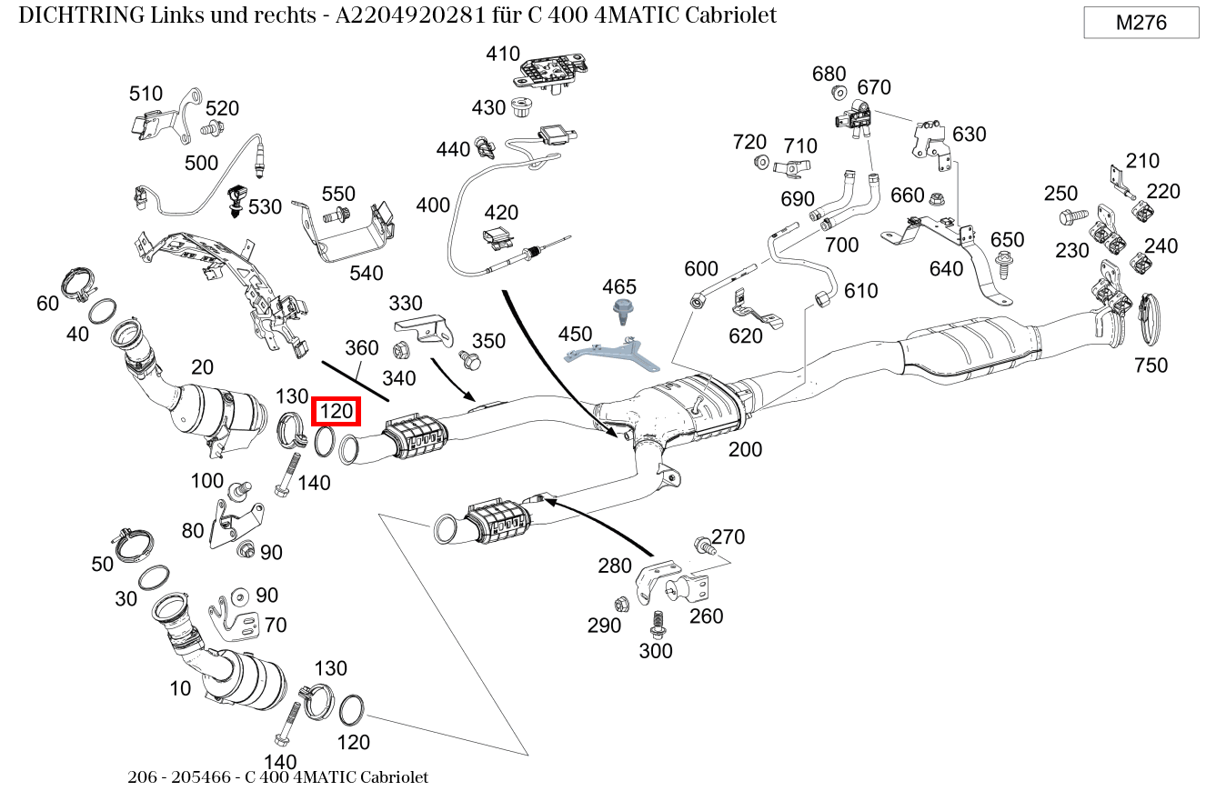 Dichtring Links und rechts C 400 4MATIC Cabriolet 206