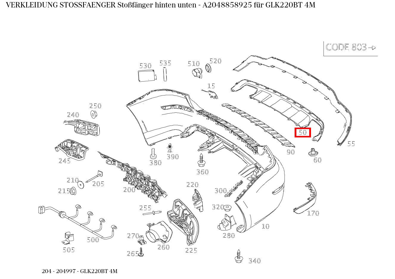 Verkleidung Stossfänger Stoßfänger hinten unten GLK220BT 4M 204 Verkleidung Stossfänger Stoßfänger hinten unten GLK220BT 4M 204