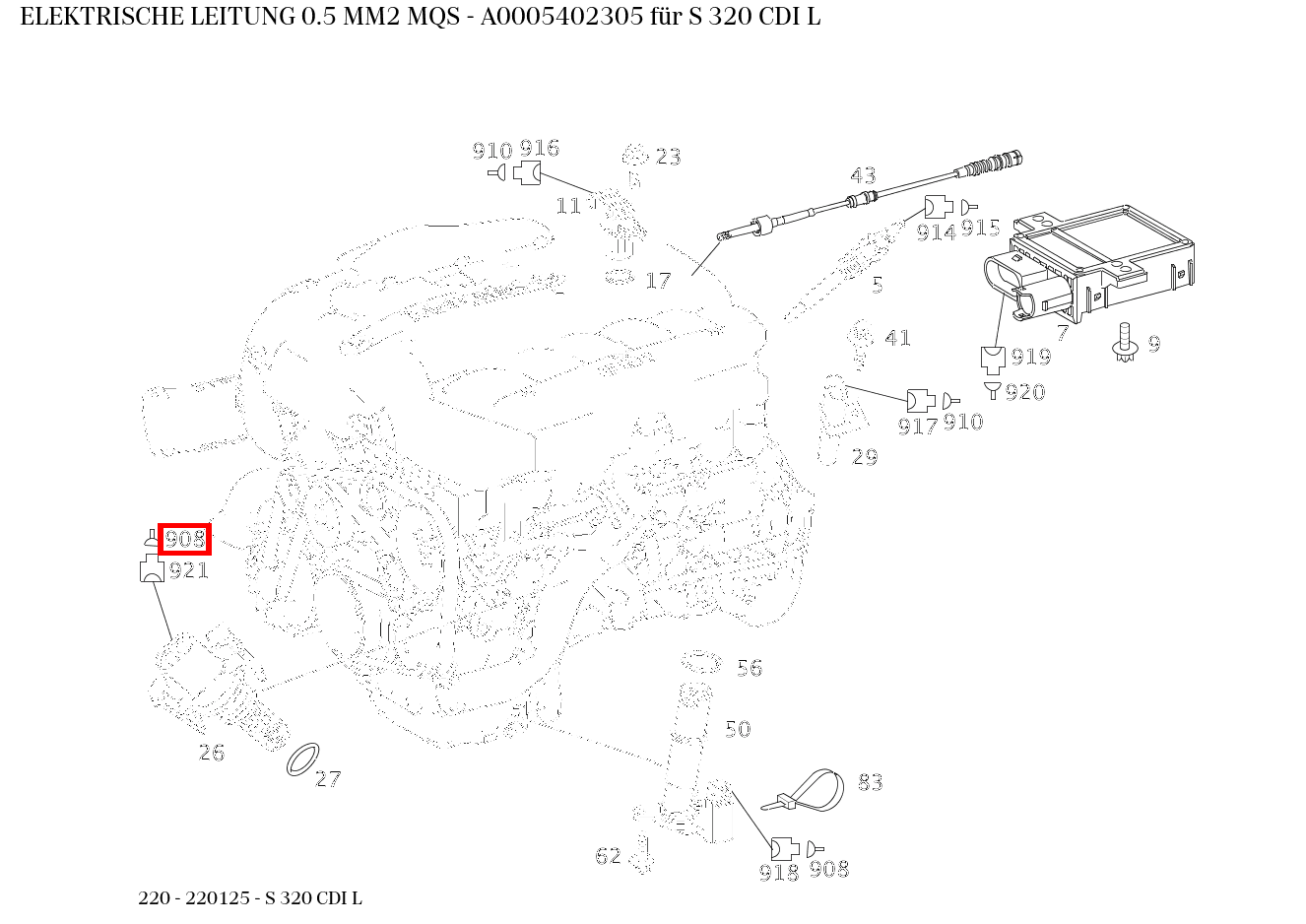 Elektrische Leitung 0.5 MM2 MQS S 320 CDI L 220 Elektrische Leitung 0.5 MM2 MQS S 320 CDI L 220