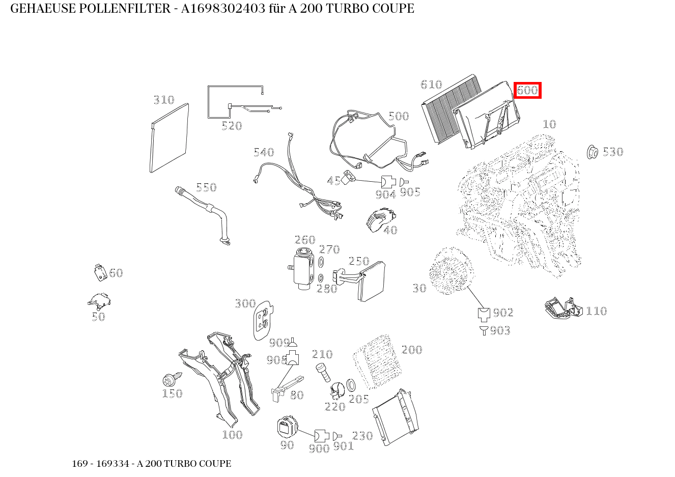 Gehäuse POLLENFILTER A 200 TURBO COUPE 169