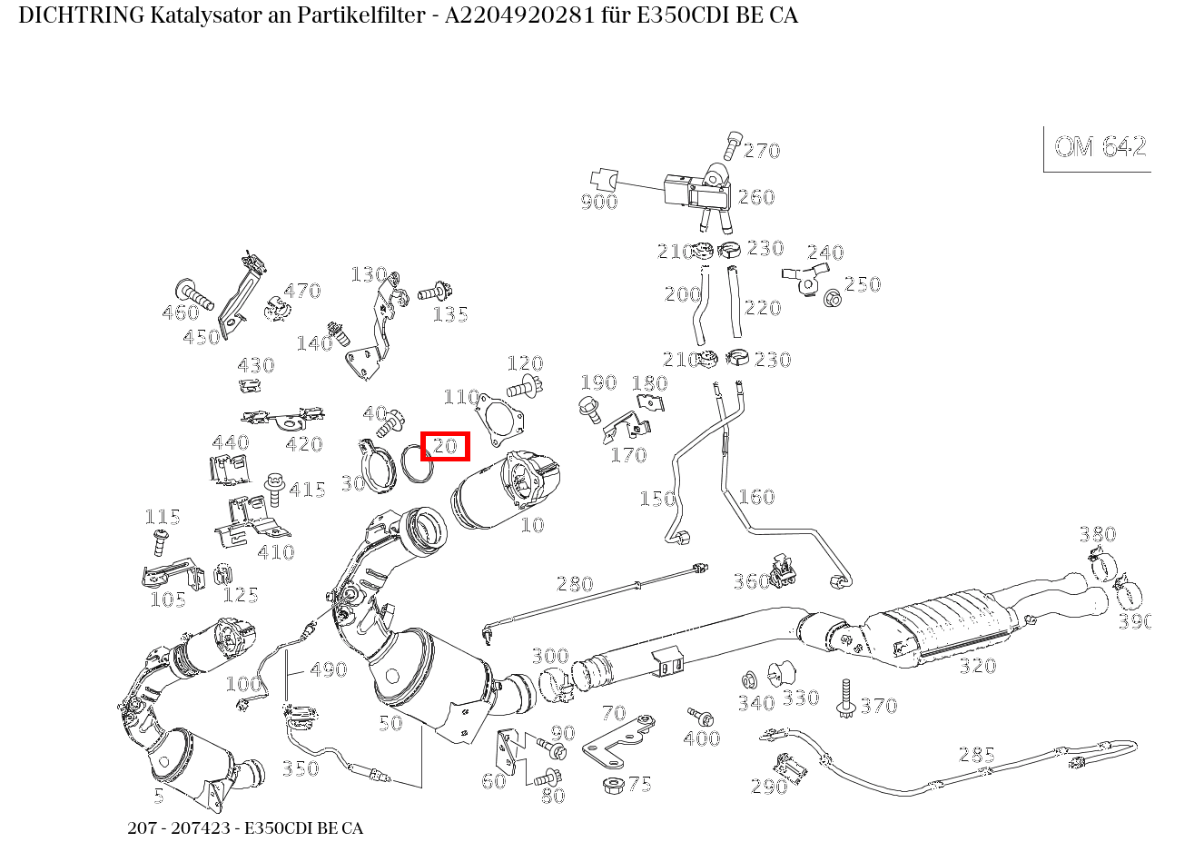 Dichtring Katalysator an Partikelfilter E350CDI BE CA 207