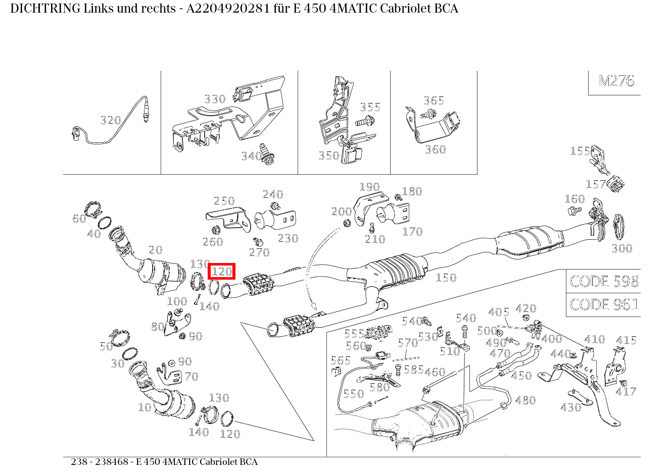 Dichtring Links und rechts E 450 4MATIC Cabriolet BCA 238