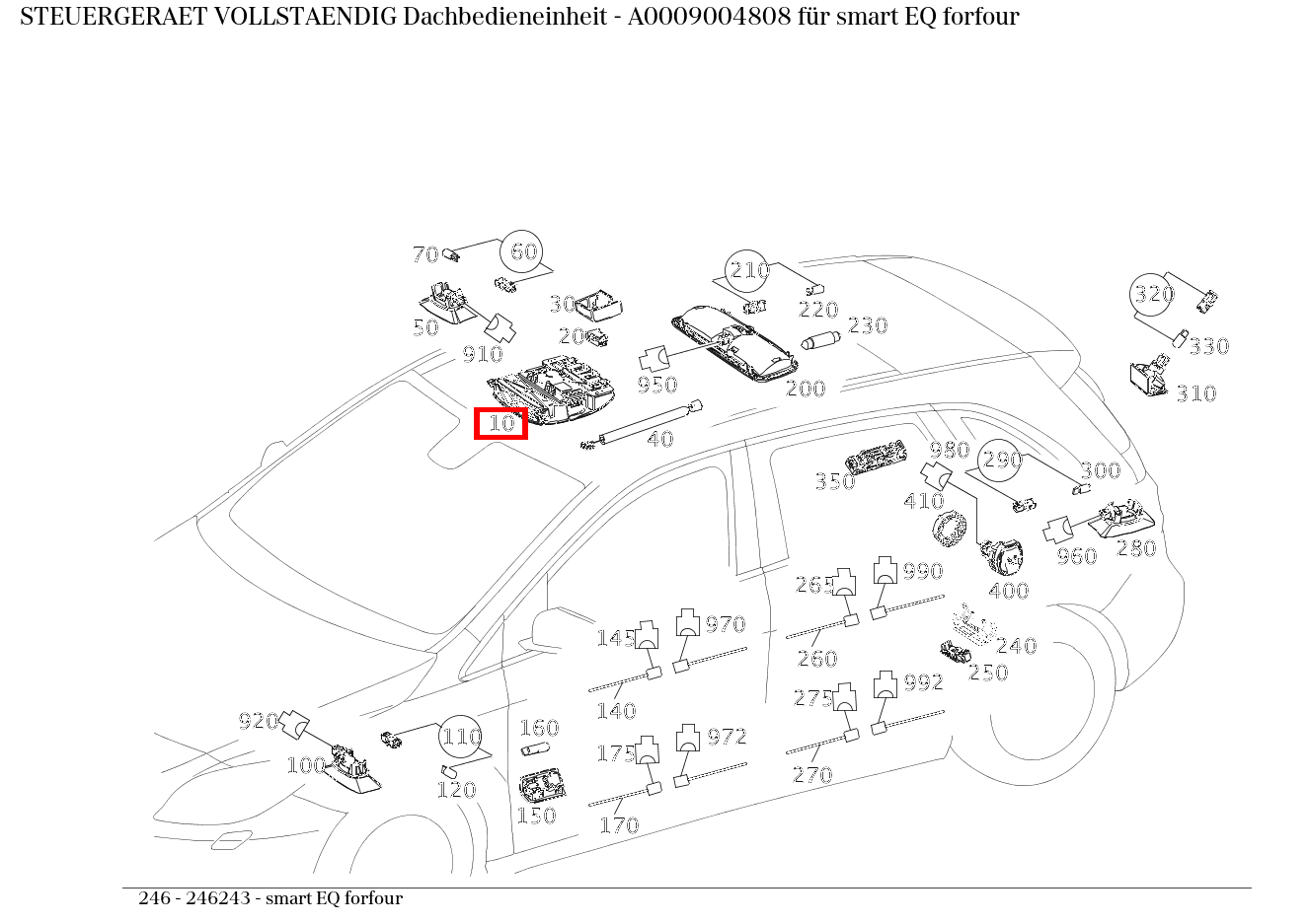 Steuergerät vollständig Dachbedieneinheit smart EQ forfour 246 Steuergerät vollständig Dachbedieneinheit smart EQ forfour 246