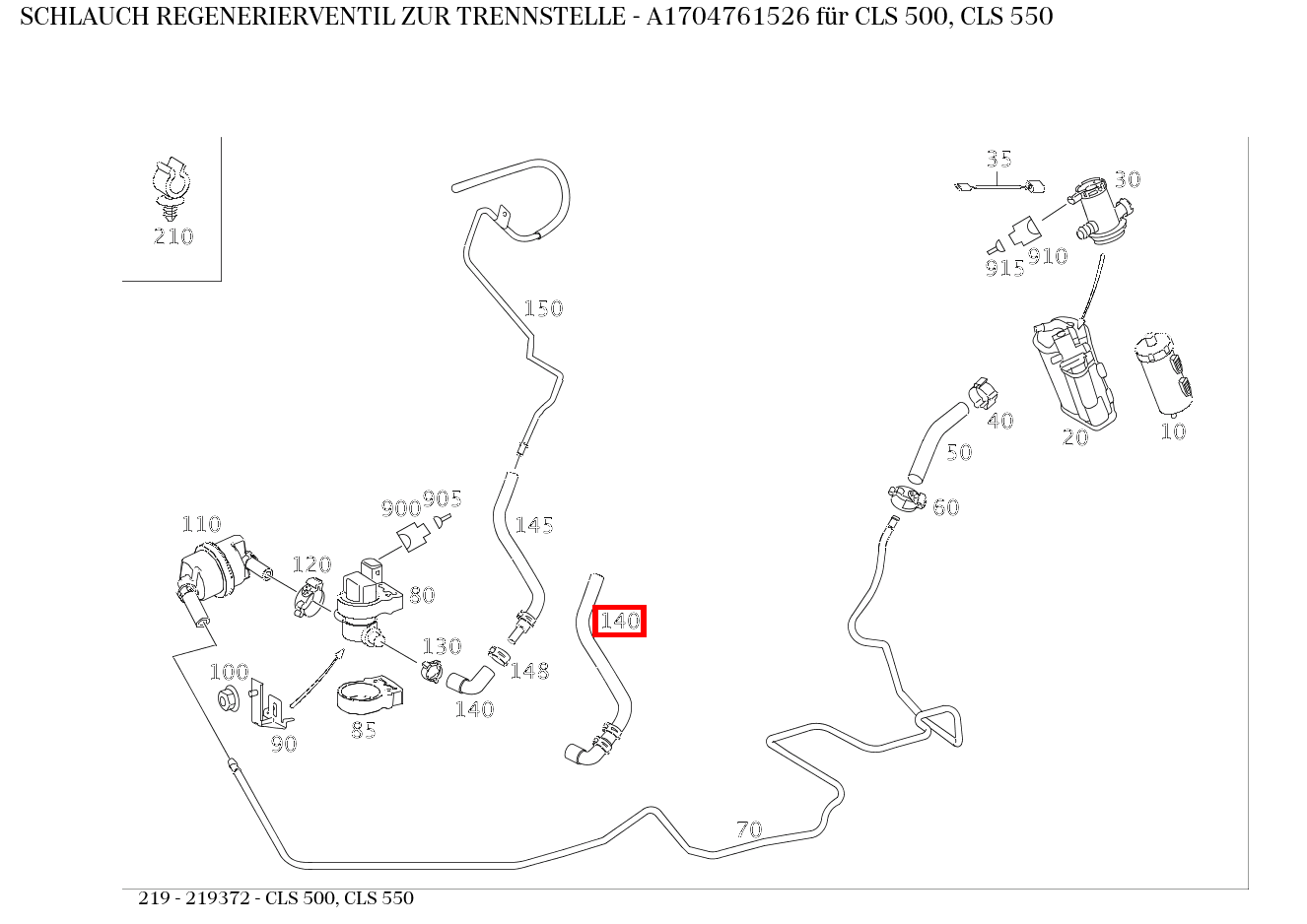 Schlauch REGENERIERVENTIL ZUR TRENNSTELLE CLS 500, CLS 550 219