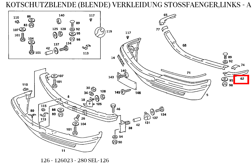 Blende VERKLEIDUNG STOSSFAENGER,LINKS für SE-Klasse 126 kaufen