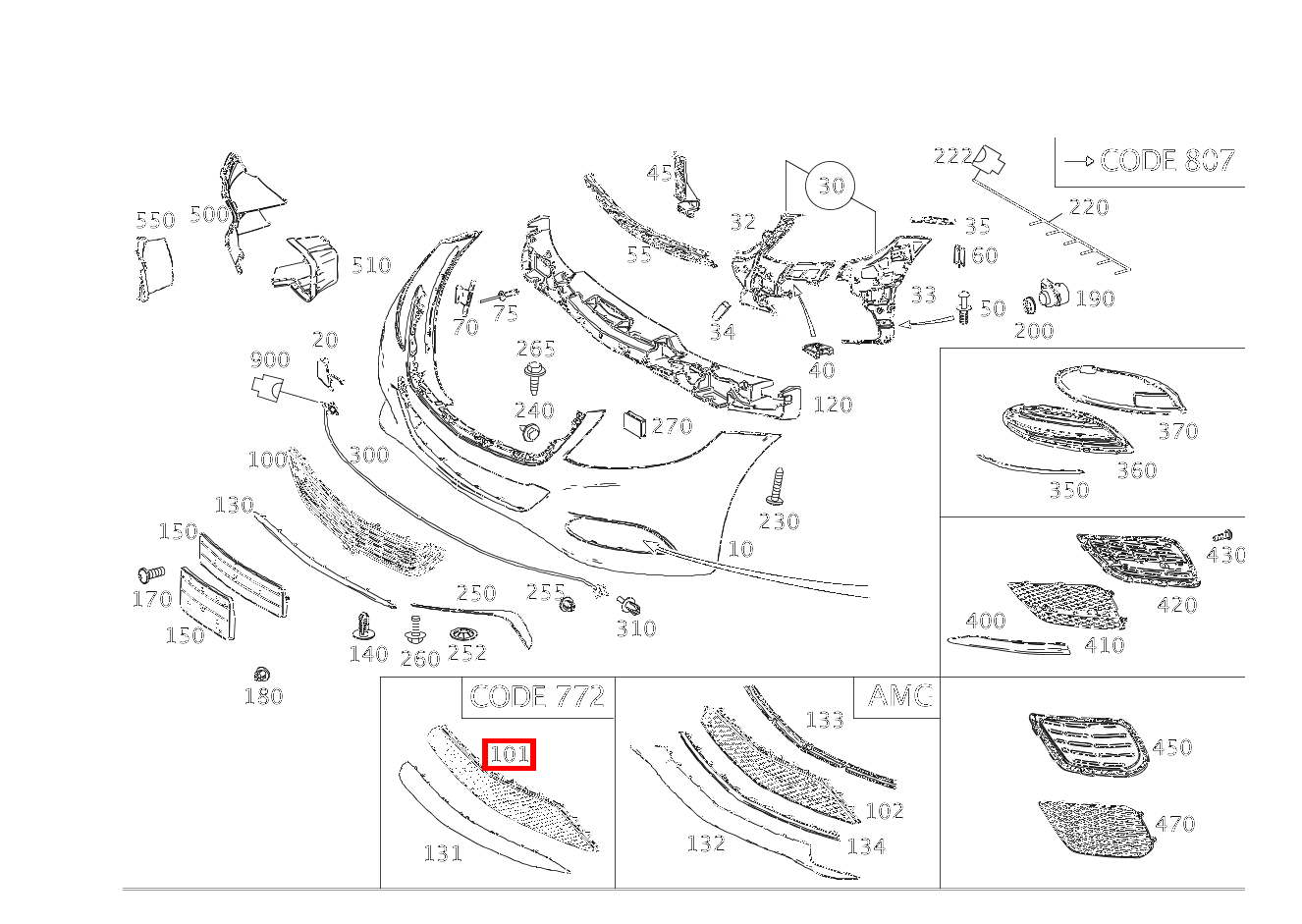 Lüftungsgitter Stoßfänger unten mitte S500 L 4M 222 Lüftungsgitter Stoßfänger unten mitte S500 L 4M 222