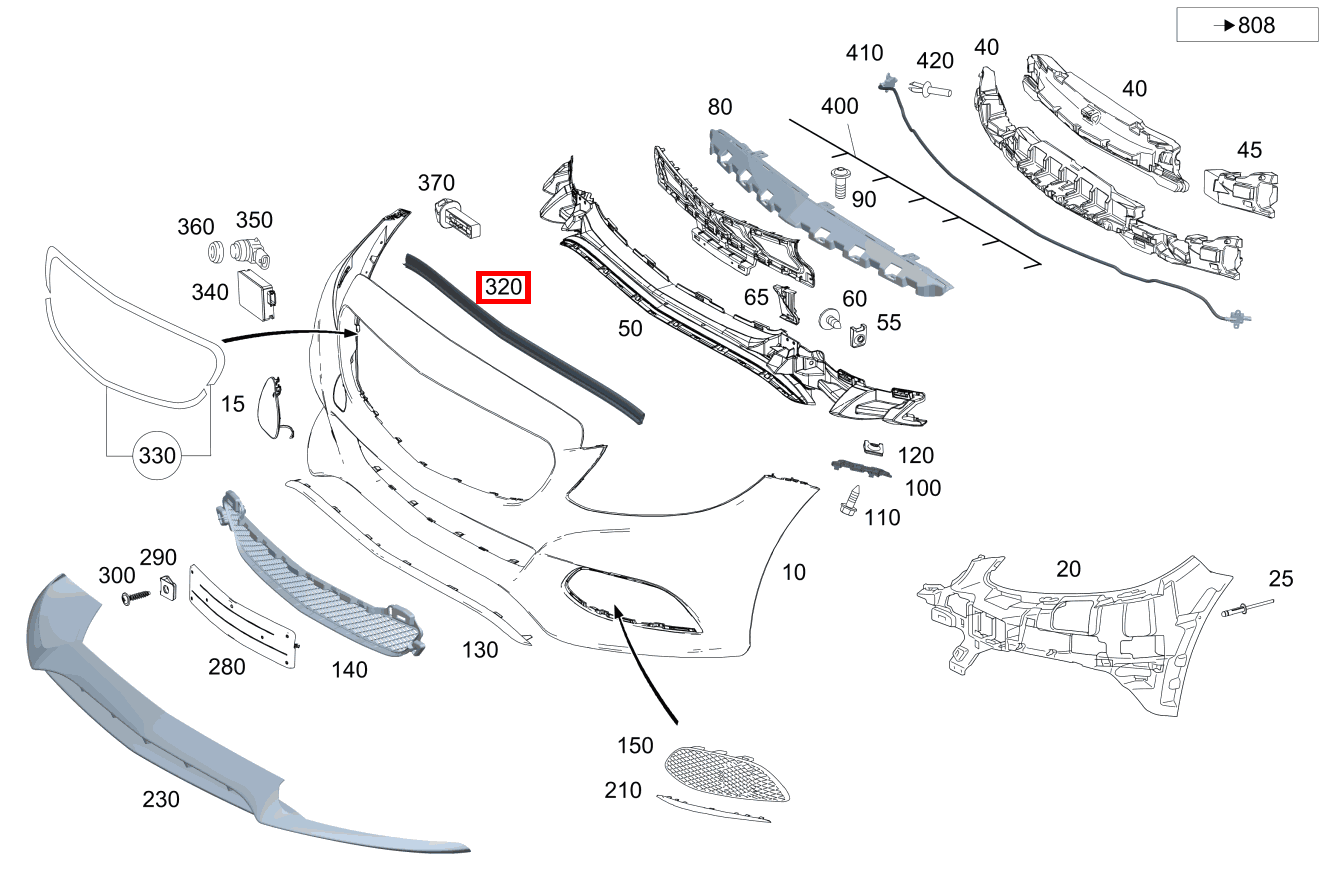 DICHTUNG VORBAU Stoßfängerverkleidung oben 207