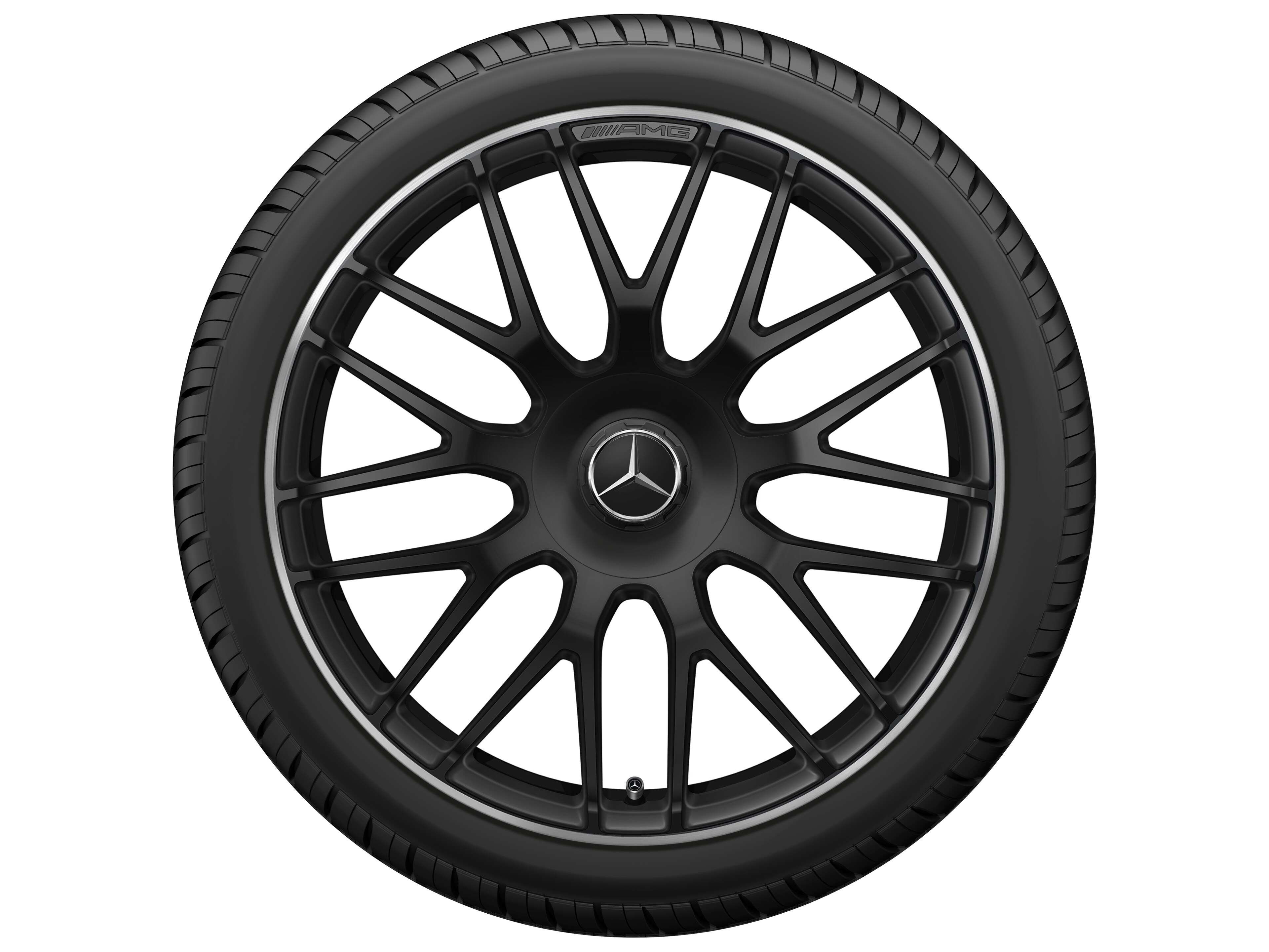 AMG Schmiederad im Kreuzspeichen-Design, 19 Zoll, 8,5 J x 19 ET 38, schwarz matt, Felgenhorn glanzgedreht