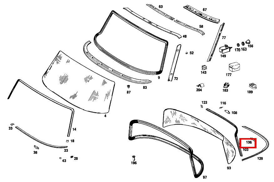 DREHBEFEST.-STECKKLAMMER ZIERSTAB UNTEN AN DACH 280 SEL 4.5 108