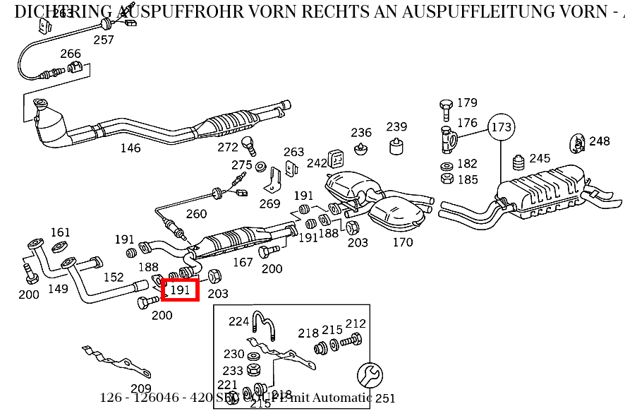 Dichtring AUSPUFFROHR VORN RECHTS AN AUSPUFFLEITUNG VORN 420 SEC COUPE mit Automatic 126