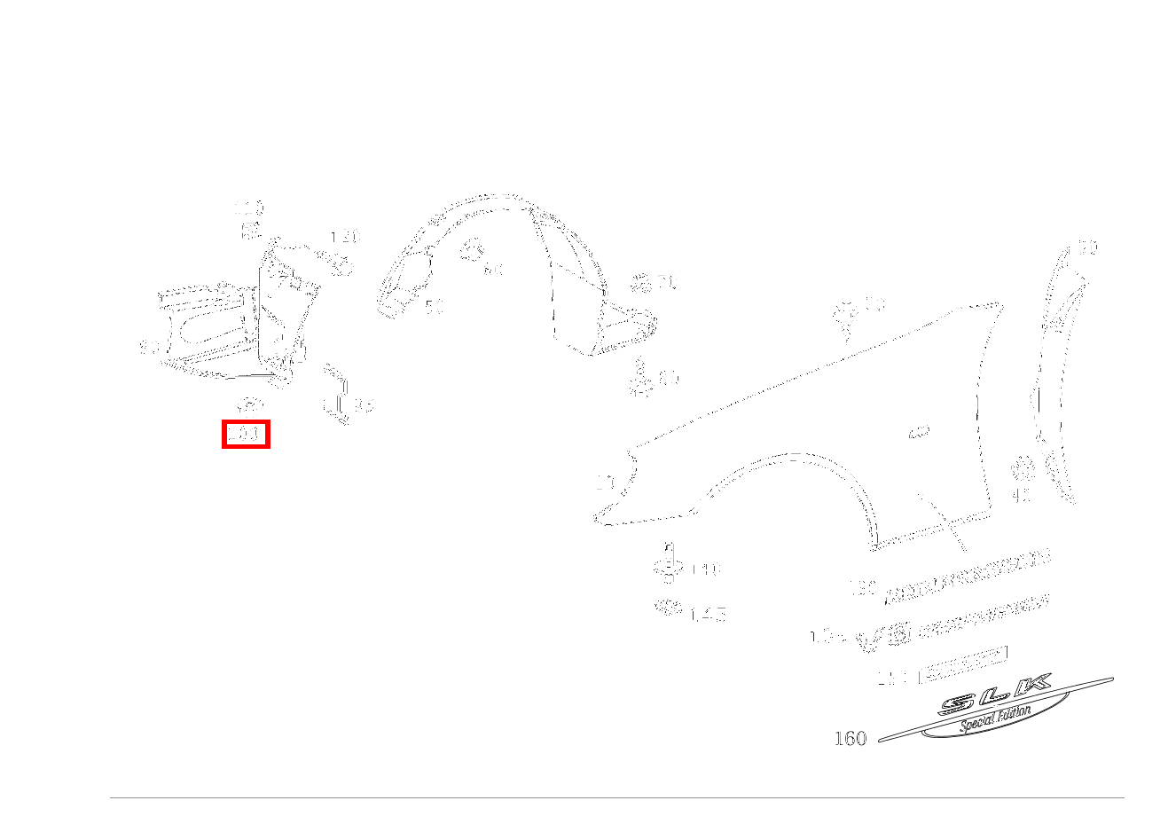 KUNSTSTOFFMUTTER ABDECKUNG AN RADEINBAU RECHTS SLK 320 AMG KOMP 170