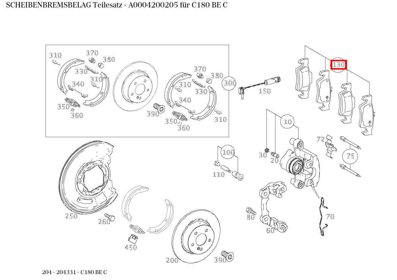 Scheibenbremsbelag Teilesatz C180 BE C 204