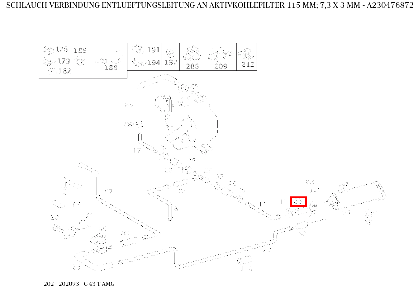 Schlauch VERBINDUNG ENTLUEFTUNGSLEITUNG AN AKTIVKOHLEFILTER 115 MM; 7,3 X 3 MM C 43 T AMG 202